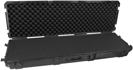 Black foam-lined double rifle case with locks